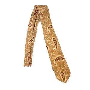 #5968 Vintage Tan and Red Paisley Mens Necktie, Tie